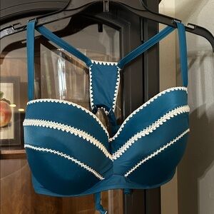 Teal and White Strappy Bathing suit top